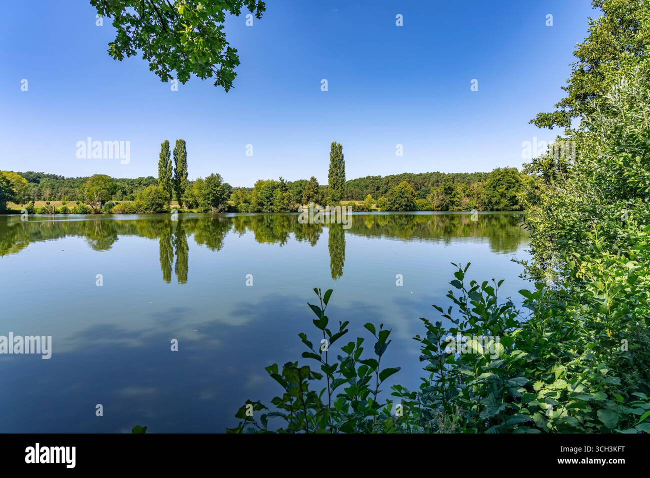 Der Angersee oder Baiersdorfer Weiher in Baiersdorf, Oberfranken, Bayern, Deutschland | Lac d'Angersee in Baiersdorf, haute-Franconie, Bavière, Allemand Banque D'Images