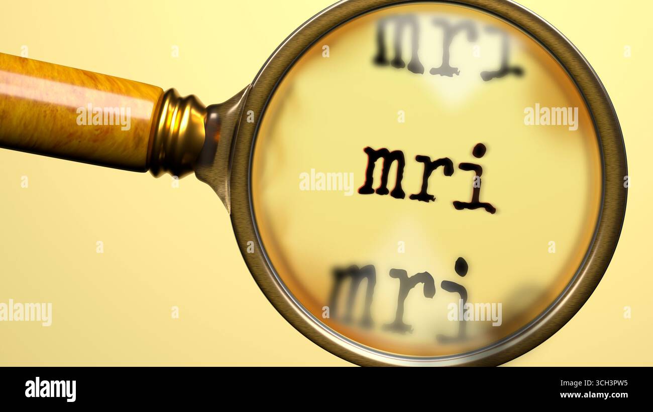 IRM sous loupe. Analyse et inspection approfondies de l'irm. Examiner de plus près l'irm. Examen du concept d'irm Banque D'Images