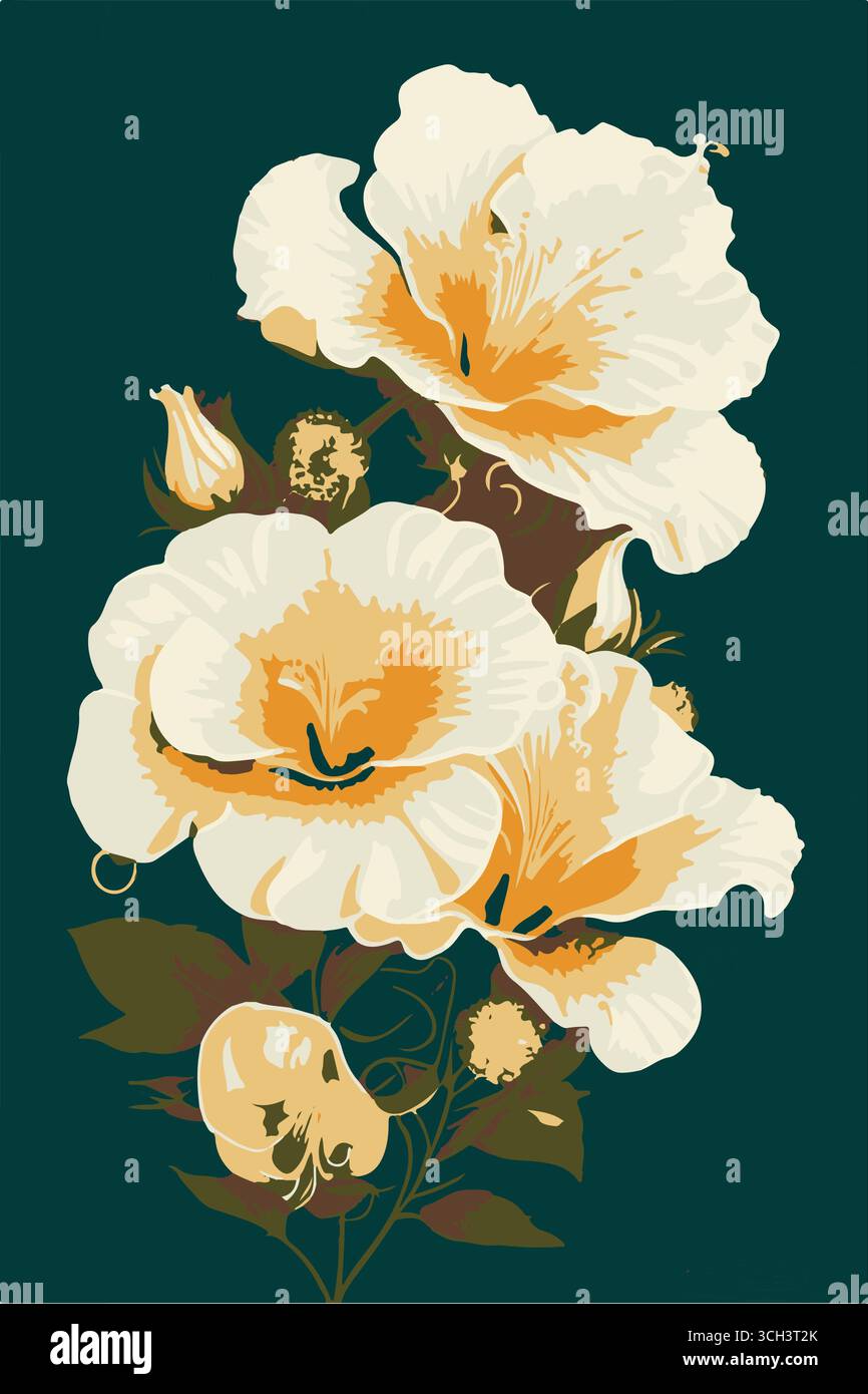 abstrait, vecteur, monochrome, grandes fleurs, toute la conception de textiles, illustration image numérique peut être utilisé pour l'emballage du papier, allover Illustration de Vecteur