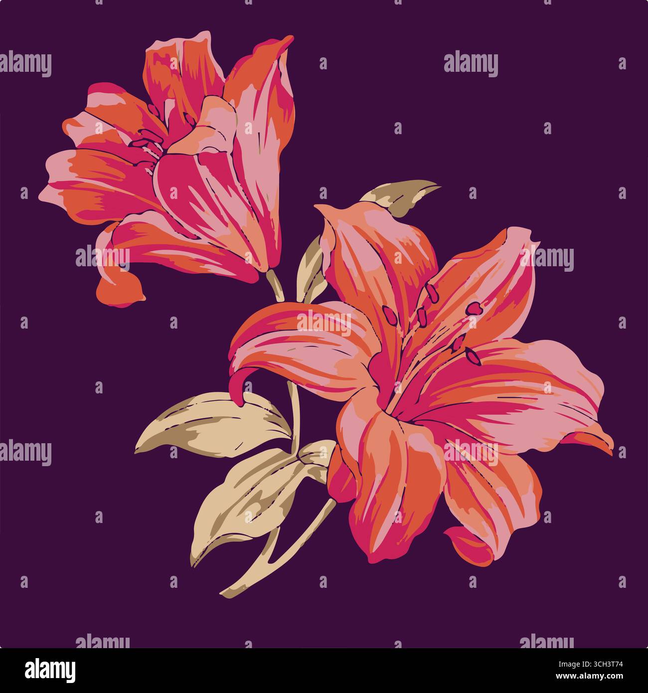 abstrait, vecteur, monochrome, grandes fleurs, toute la conception de textiles, illustration image numérique peut être utilisé pour l'emballage du papier, allover Illustration de Vecteur