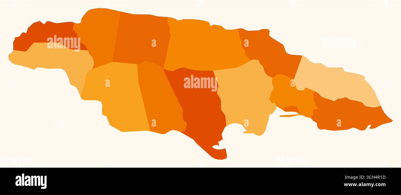 Carte de Jamaïque avec les régions. Juste une carte de frontière de pays simple avec division de région. Palette de couleurs orange. Illustration de Vecteur