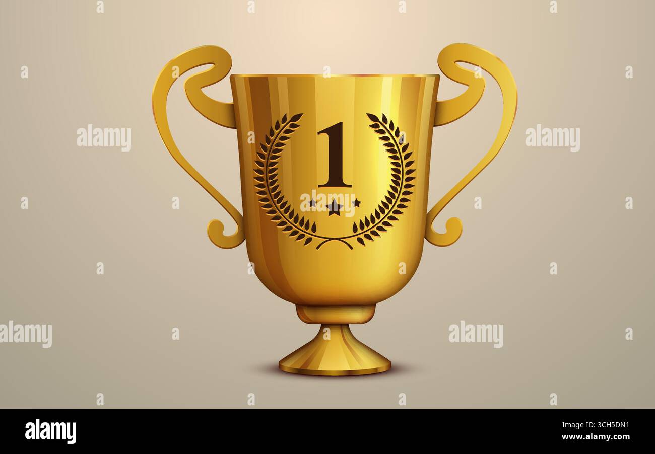 Trophée d'or réaliste. Coupe de récompense. Illustration vectorielle Illustration de Vecteur