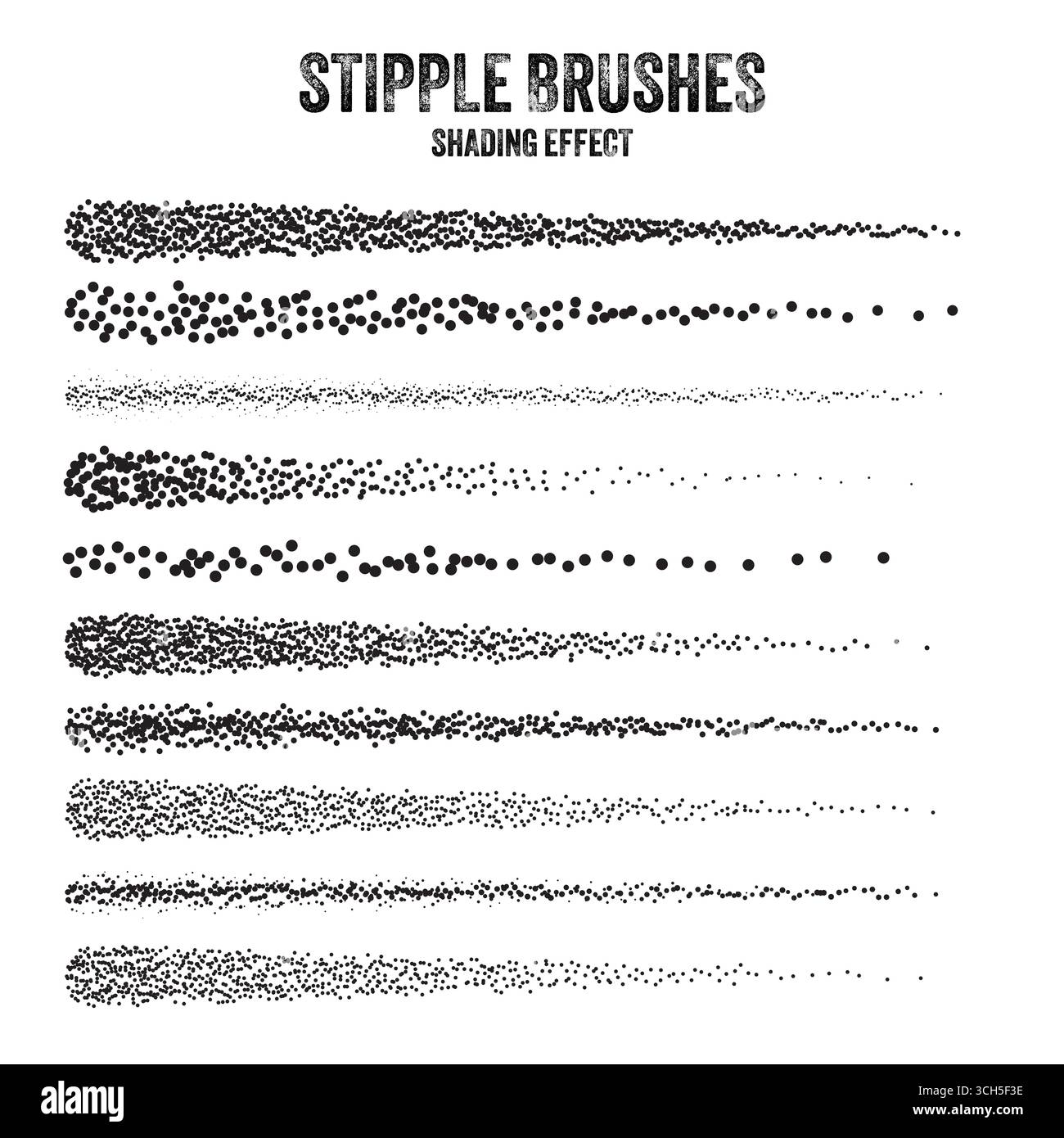 Pinceau diffuseur d'encre, dessin à pointillés et texturation. Dégradé de fondu. Pointillés, dessin dotwork, ombrage à l'aide de points. Effet de désintégration des demi-tons Illustration de Vecteur