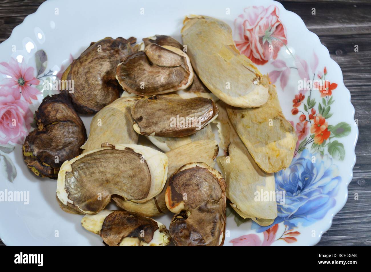 Noyaux de graines de mangue embryon, le tissu végétal embryonnaire trouvé à l'intérieur d'une graine de mangue qui peut se développer en une plantule et éventuellement un arbre, noyau est le Banque D'Images