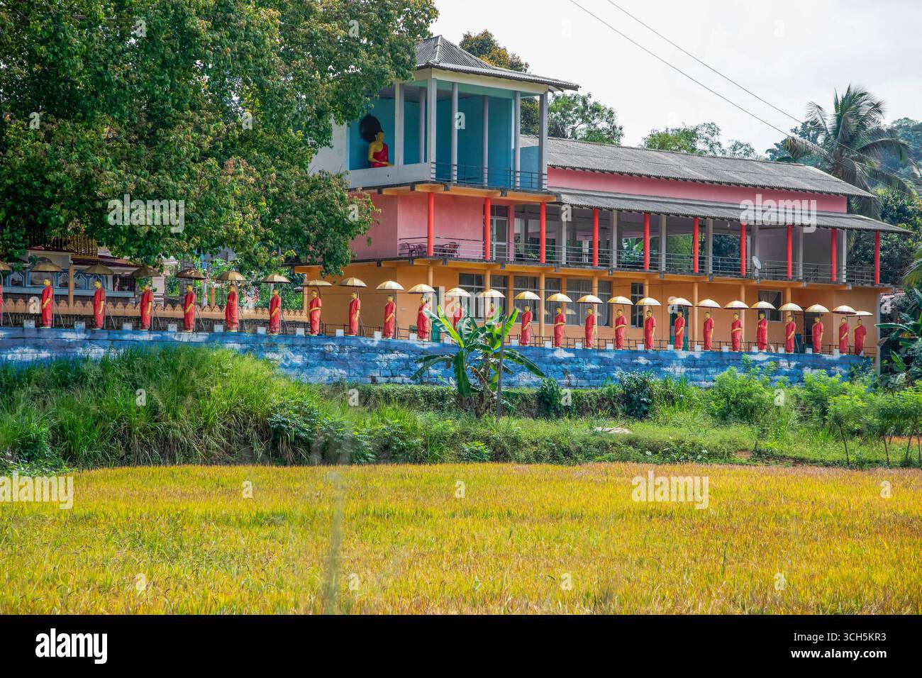 Dambulla, Sri Lanka 10 février 2023. Rangée de statues de moines bouddhistes adjacentes au Temple d'Or à Dambulla, au centre du Sri Lanka. Banque D'Images