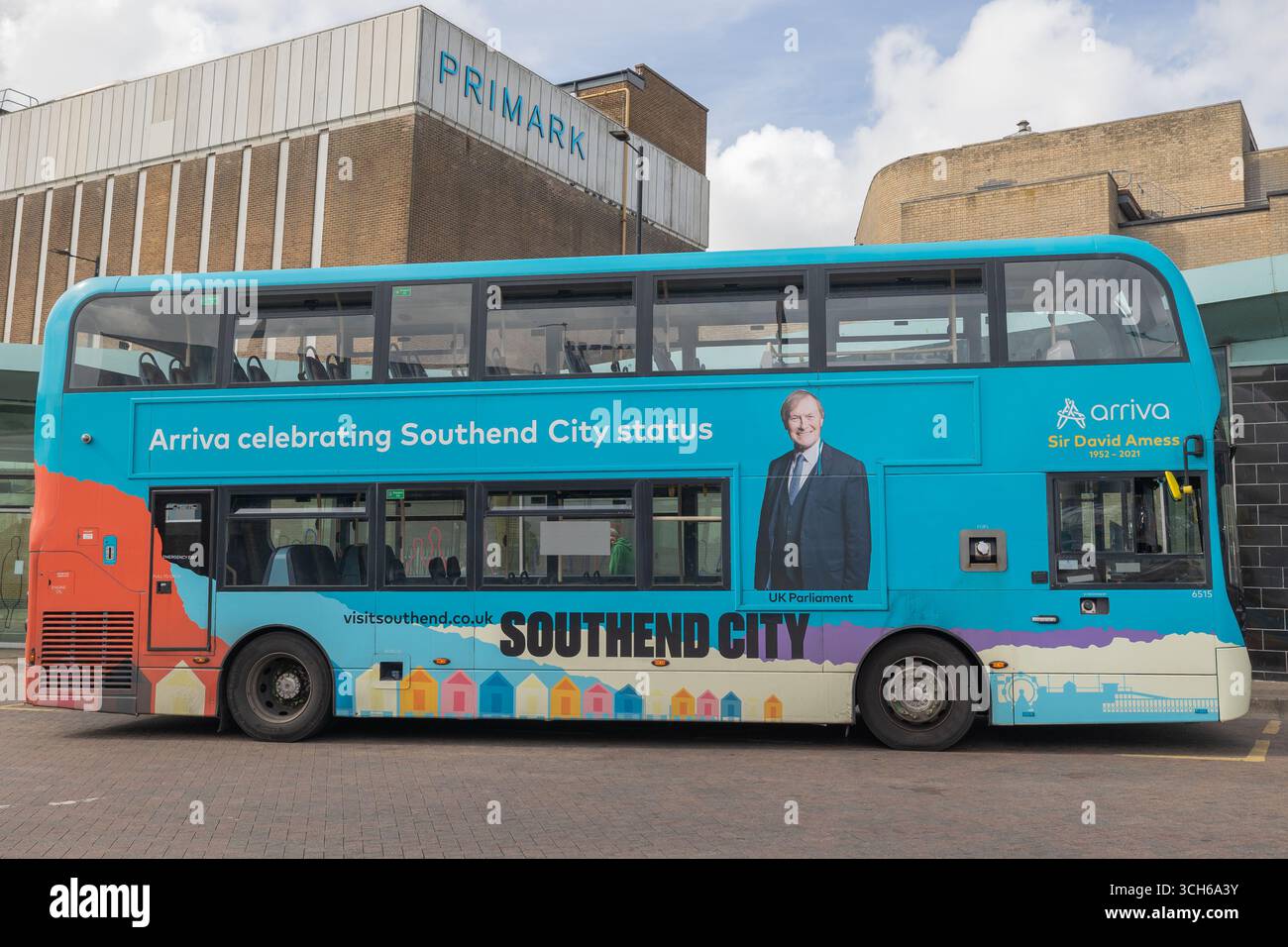 Southend City bus, arriva. Honorant Sir David Amess. Southend on Sea, Royaume-Uni. Banque D'Images