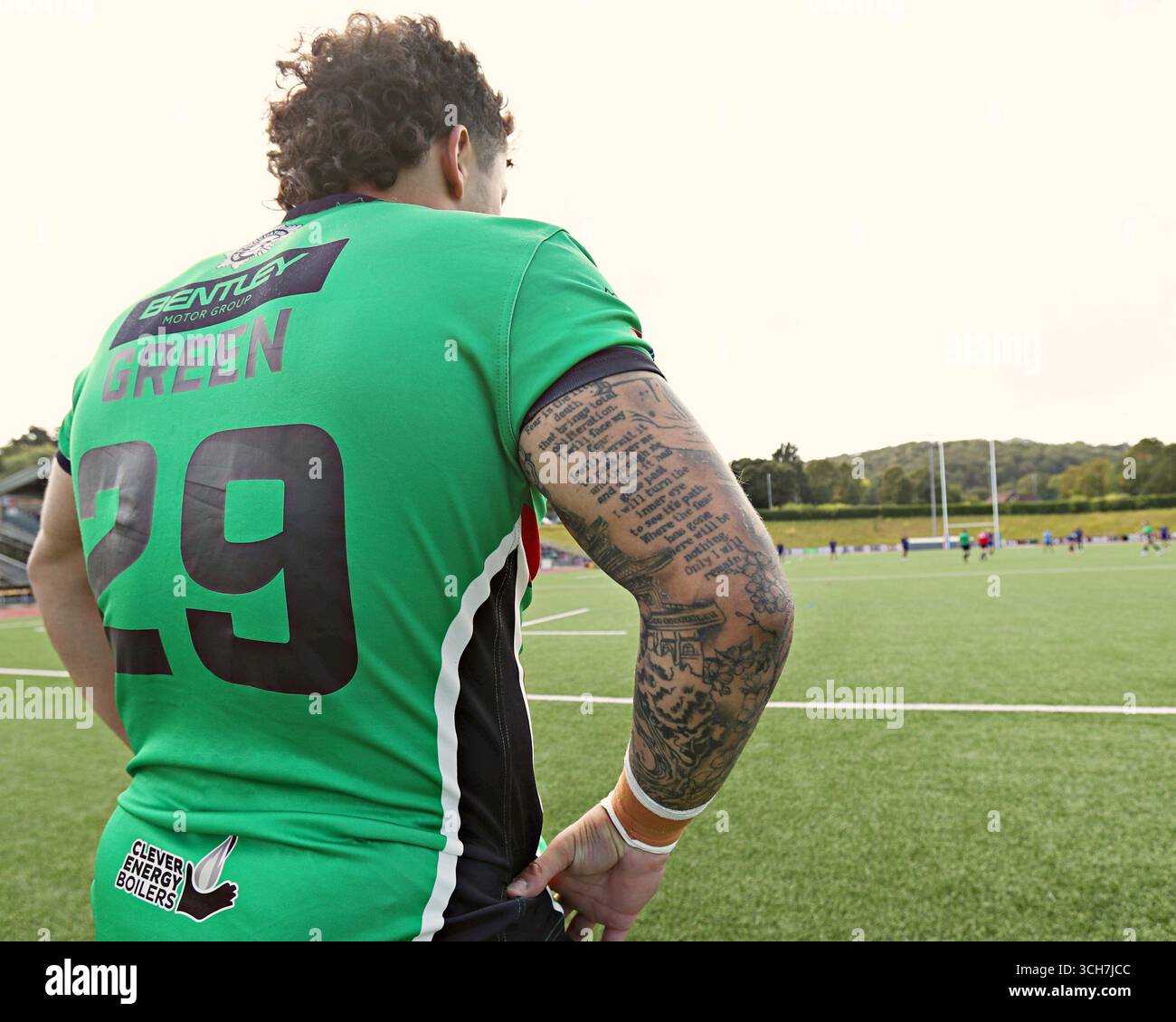Le tatouage de Lucas Green des Keighley Cougars avant le match Betfred League 1 Crusaders du Nord du pays de Galles vs Keighley Cougars au Stadiwm CSM, Colwyn Bay, Royaume-Uni, 31 août 2025 (photo Sam Eaden/News images) Banque D'Images