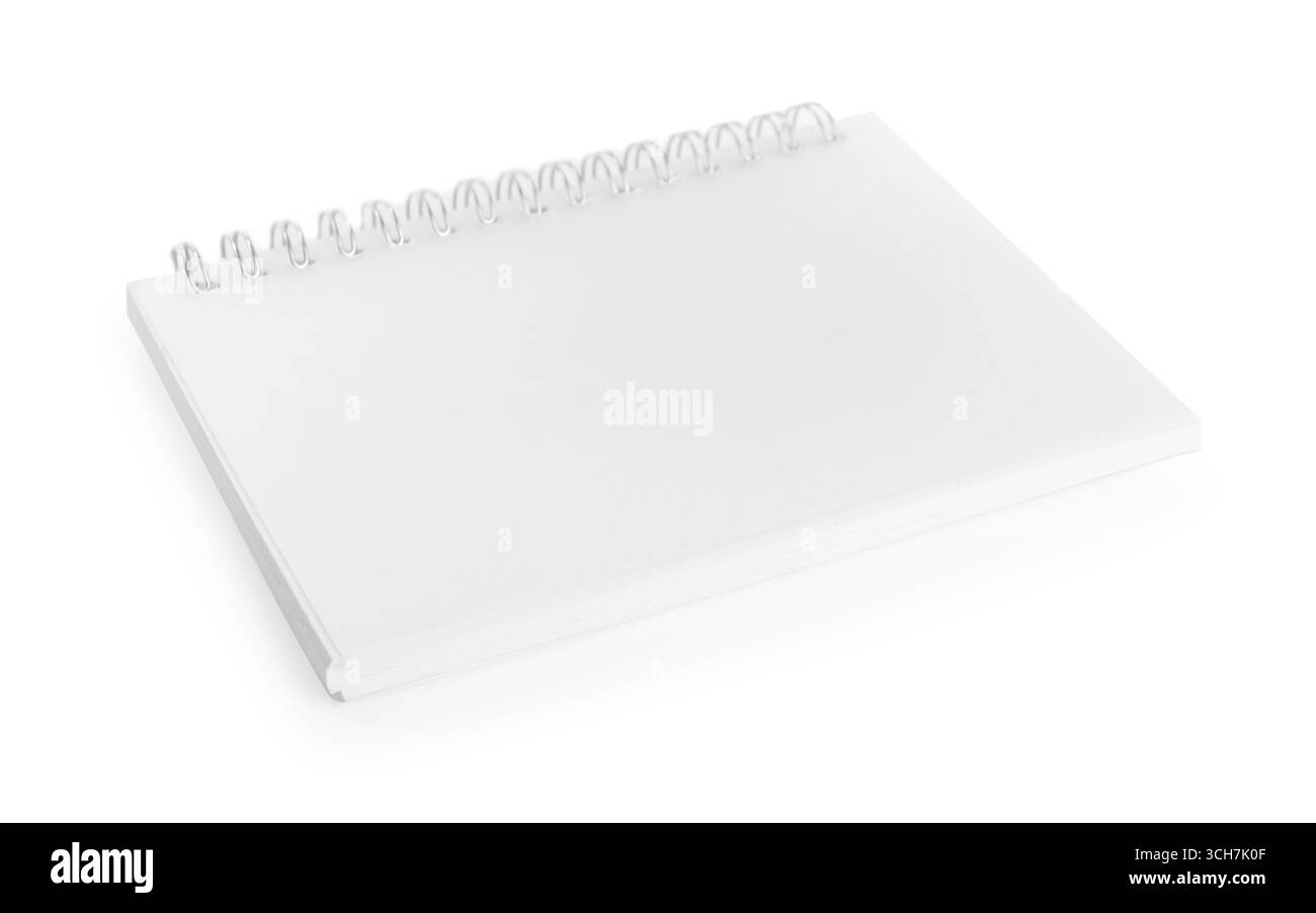Un cahier avec spirale isolé sur blanc Banque D'Images