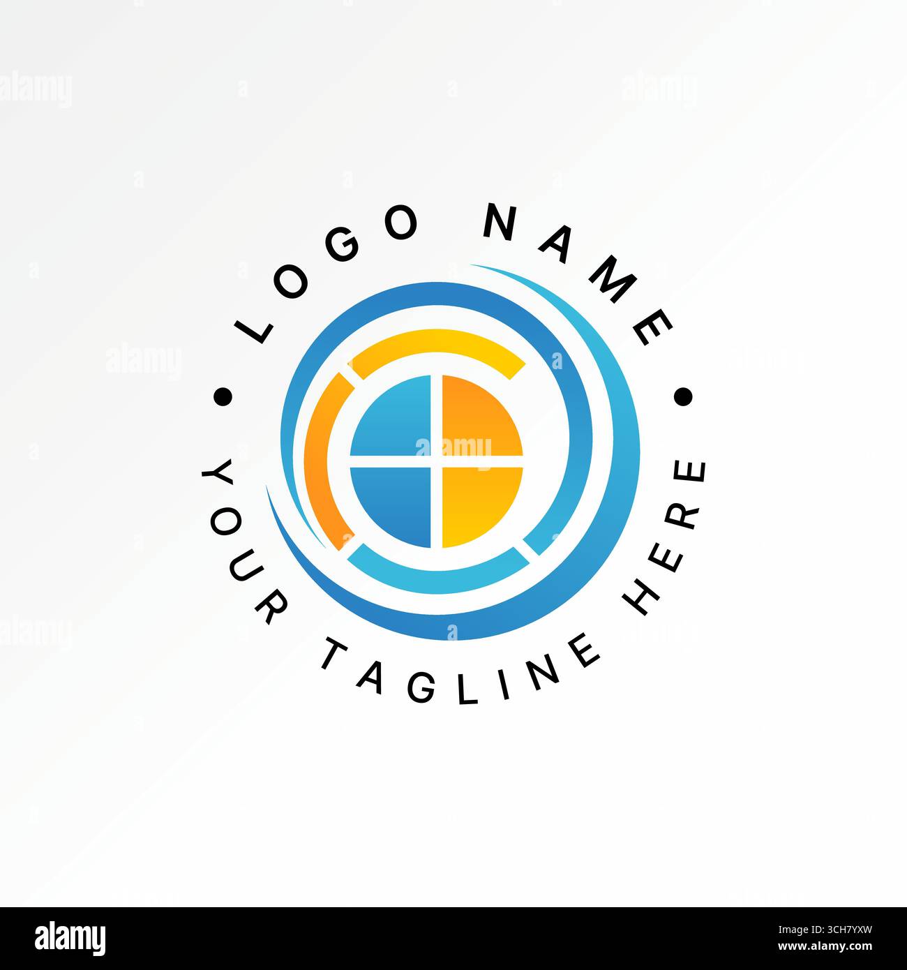 Conception de logo concept graphique créatif premium image stock vectorielle top vendre une ligne de cercle unique comme police C initiale avec le bâtiment d'agent à la maison de fenêtre centrale Illustration de Vecteur