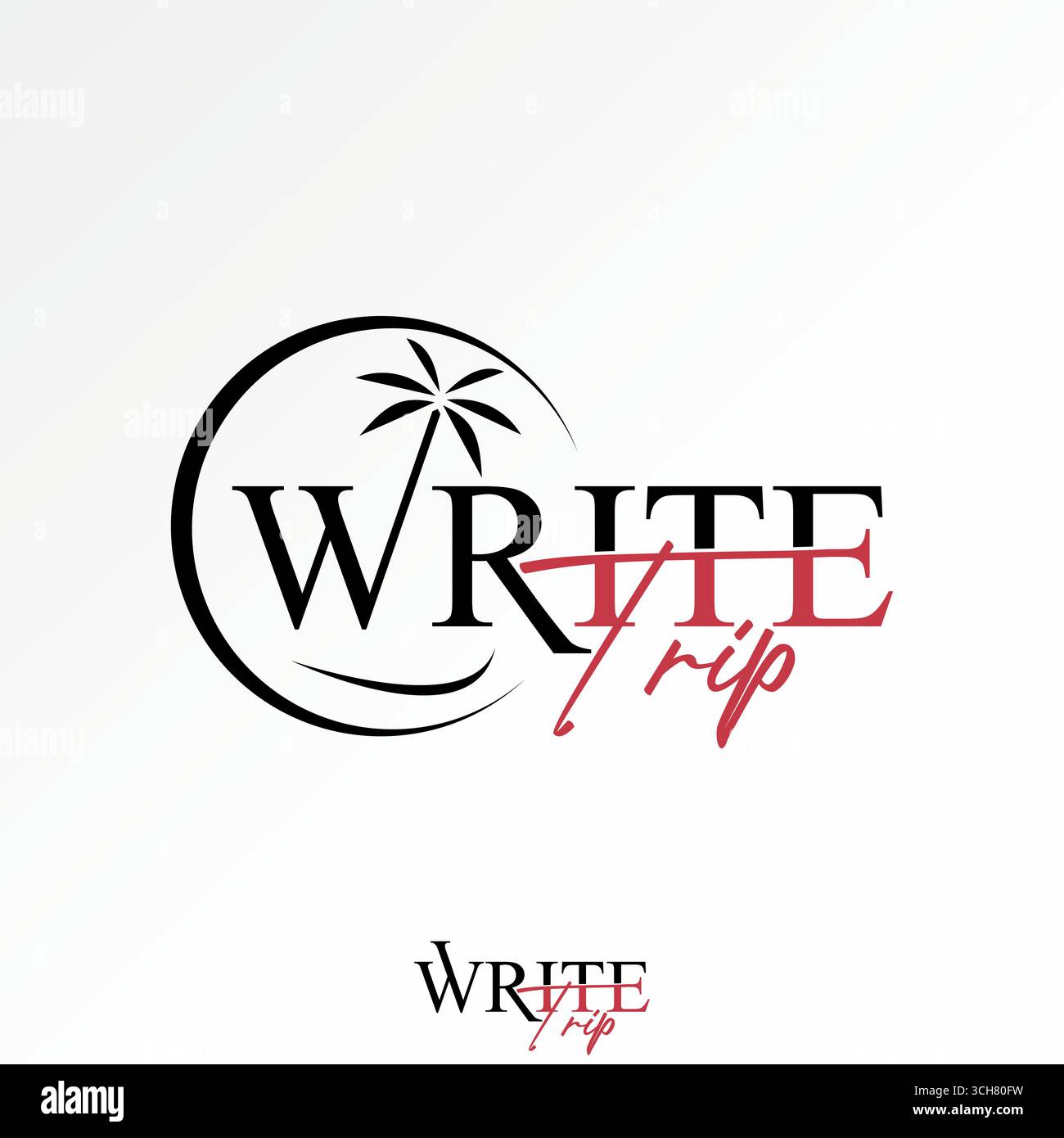Conception de logo concept graphique créatif premium vecteur image stock top vendre texte mot écrire police voyage avec Palm Beach vagues île voyage panorama Resort Illustration de Vecteur