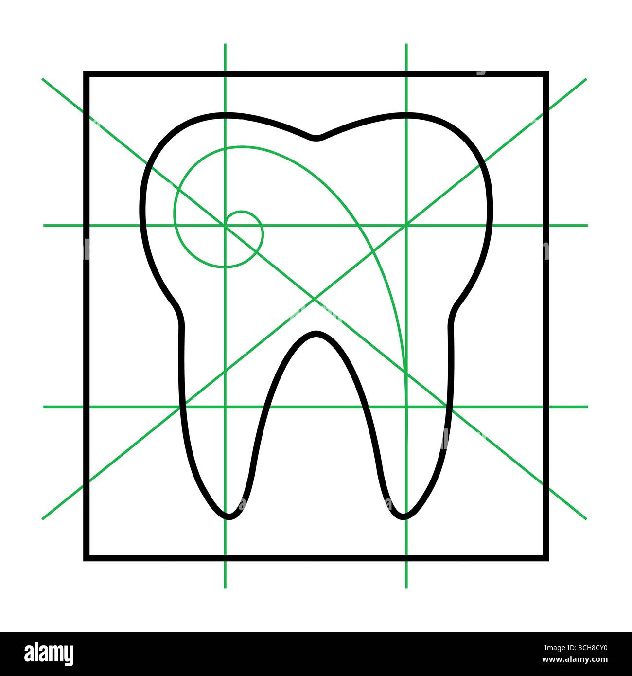 Logo de dent Golden ratio, conception dentaire avec symétrie des lignes de géométrie Illustration de Vecteur