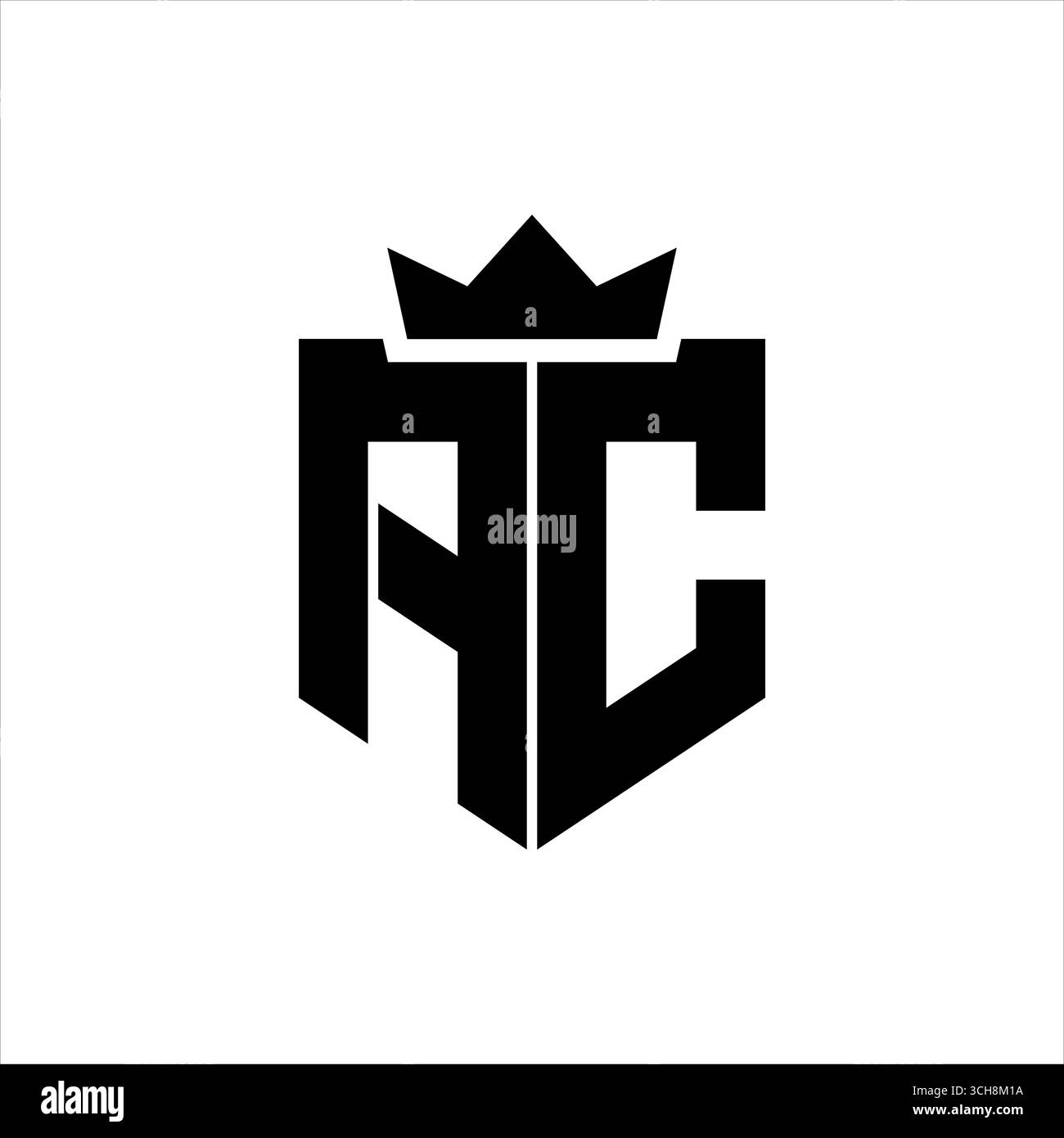 AC logo image vectorielle d'un bouclier avec un style géométrique pointu avec une couronne pointue et une police épaisse Illustration de Vecteur