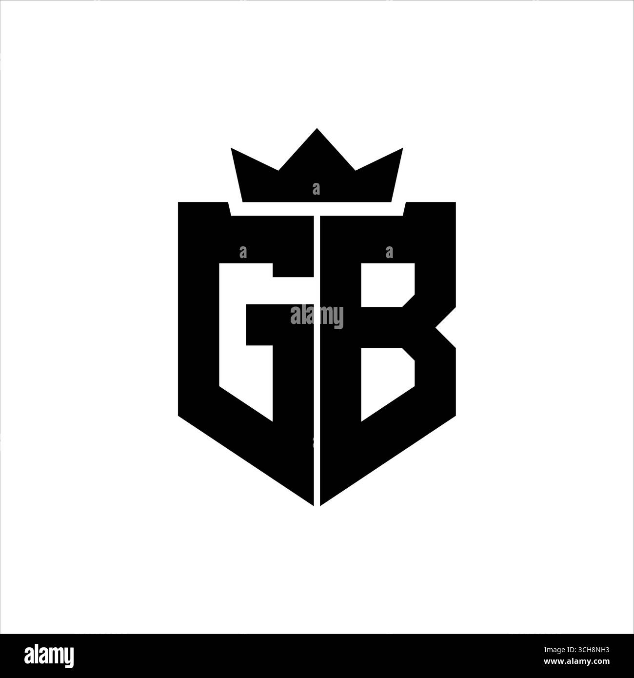 GB logo image vectorielle d'un bouclier avec un style géométrique pointu avec une couronne pointue et une police épaisse Illustration de Vecteur