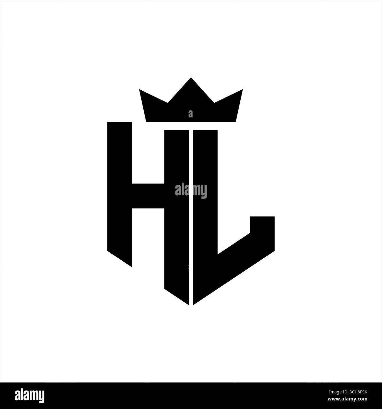 HL logo image vectorielle d'un bouclier avec un style géométrique pointu avec une couronne pointue et une police épaisse Illustration de Vecteur