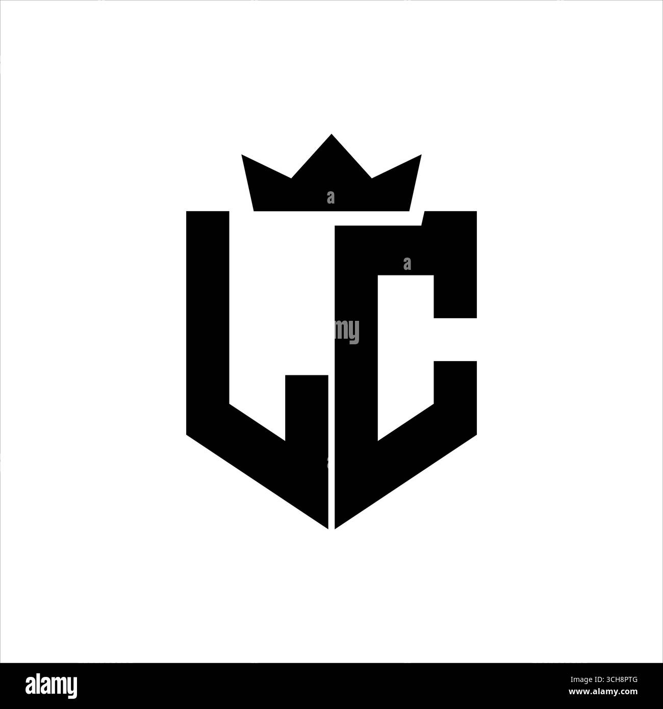 LC logo image vectorielle d'un bouclier avec un style géométrique pointu avec une couronne pointue et une police épaisse Illustration de Vecteur