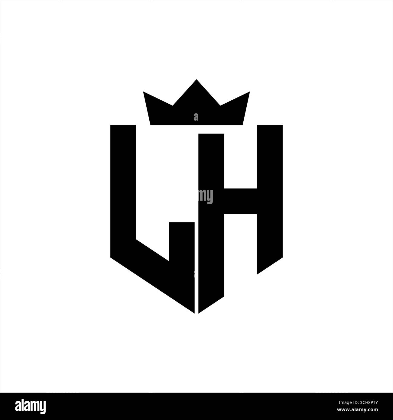 LH logo image vectorielle d'un bouclier avec un style géométrique pointu avec une couronne pointue et une police épaisse Illustration de Vecteur