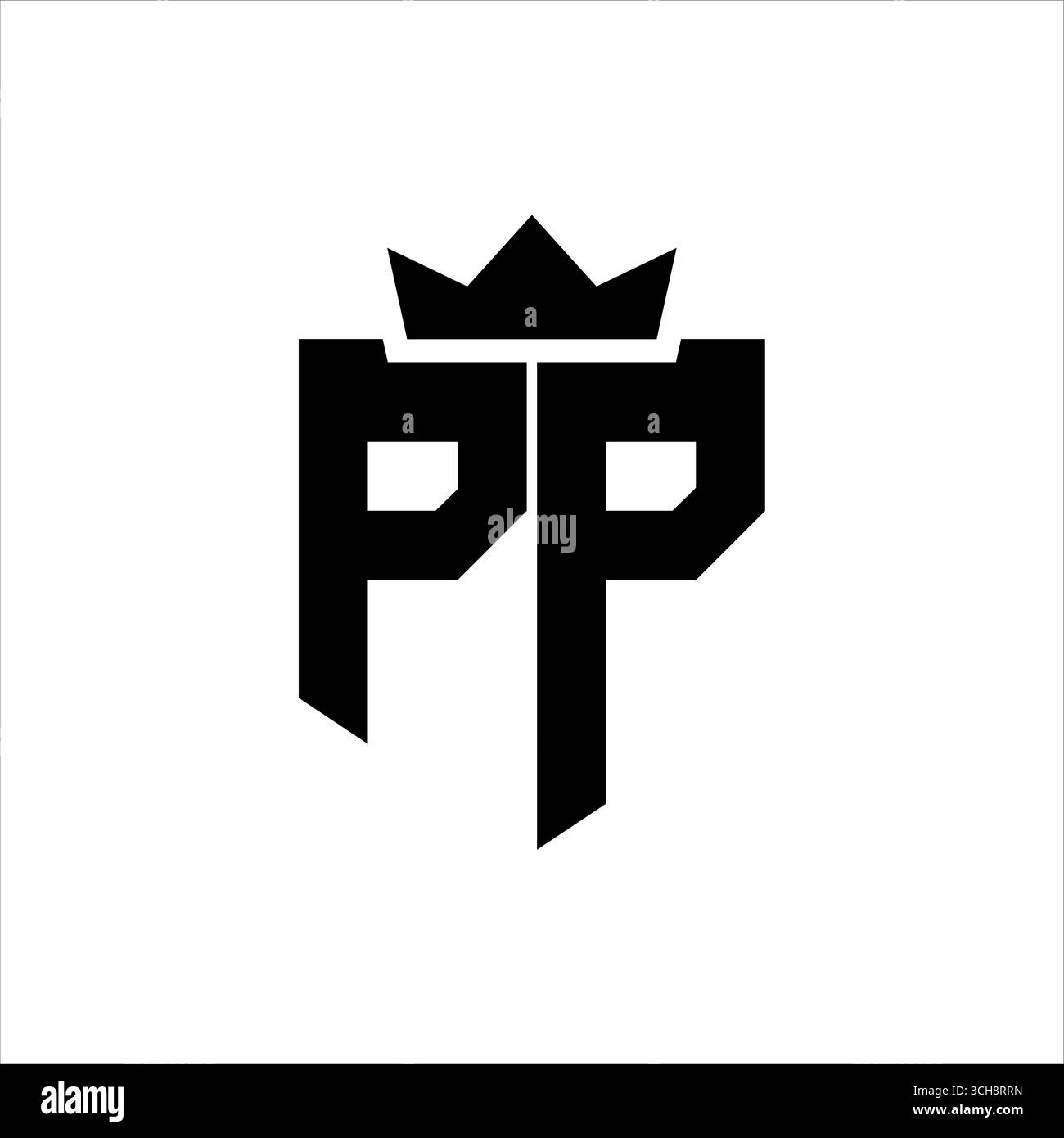 PP logo image vectorielle d'un bouclier avec un style géométrique pointu avec une couronne pointue et une police épaisse Illustration de Vecteur