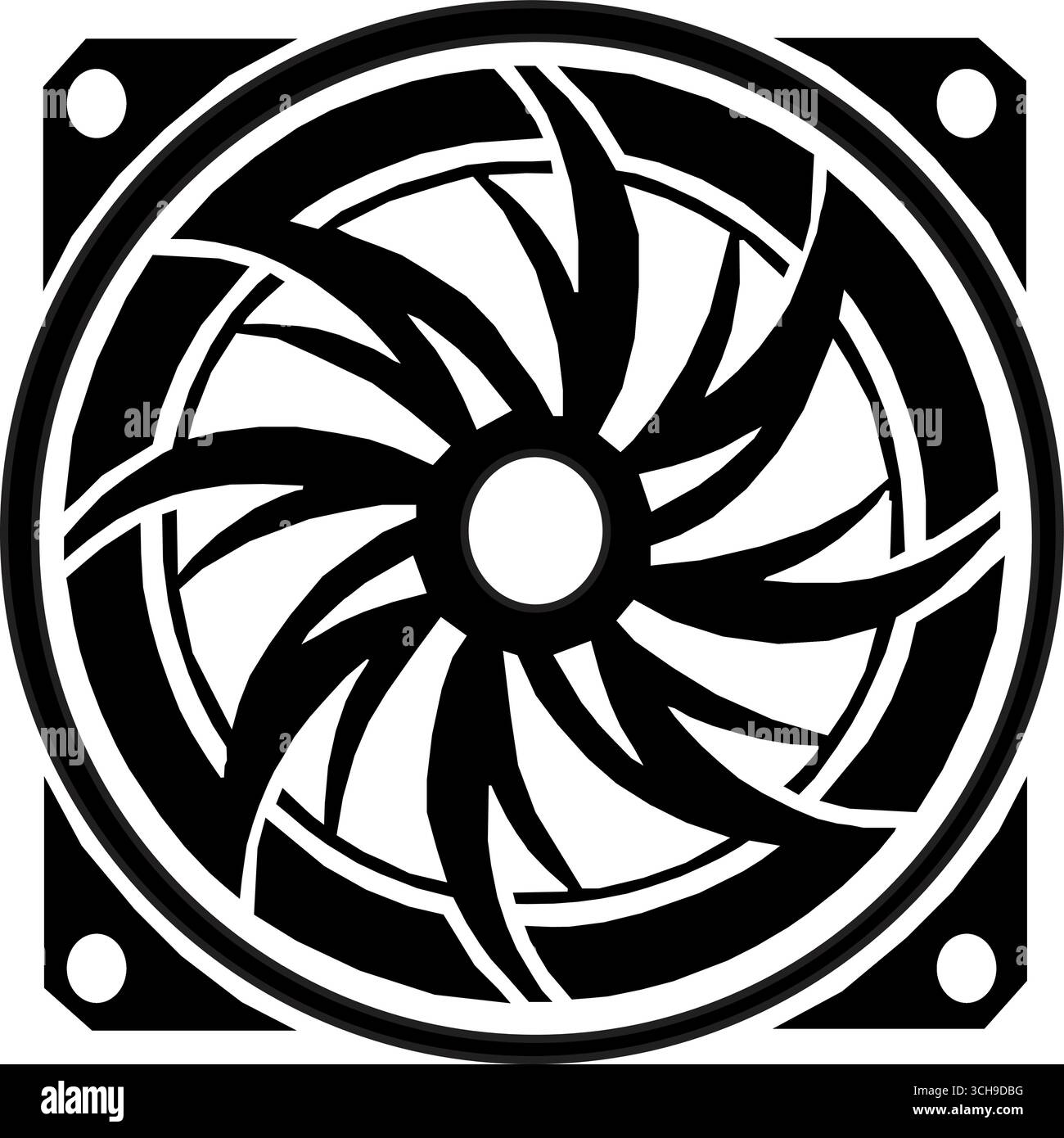 Illustration vectorielle silhouette de l'icône du ventilateur de refroidissement de l'ordinateur. Sur fond blanc. Illustration de Vecteur