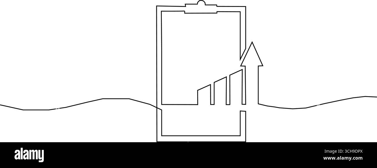 Dessin au trait continu du presse-papiers. Graphique de croissance icône business, graphique à barres, objet une ligne, dessin au trait unique, illustration vectorielle, un continu. Illustration de Vecteur