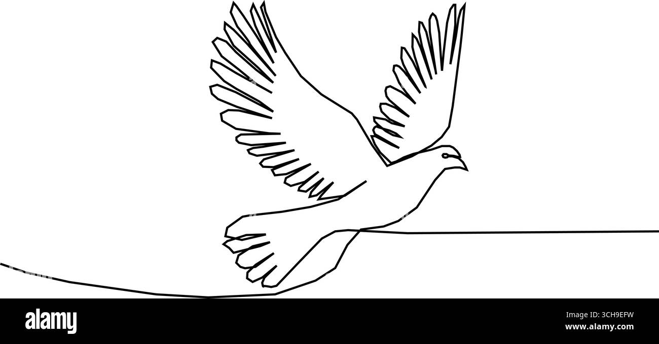 Dessin continu à une ligne d'oiseau volant. Conception minimaliste de contour d'oiseau, de colombe, de pigeon. Vecteur de contour actif modifiable. Illustration de Vecteur