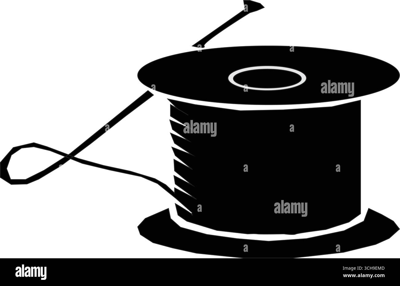 Silhouette d'une bobine de fil et d'aiguille, pour l'artisanat ou la couture. Illustration de Vecteur