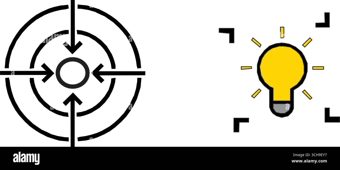 Symbole de cible vectorielle minimaliste avec flèche représentant la précision, l'exactitude, la mise au point, l'objectif. Illustration de Vecteur