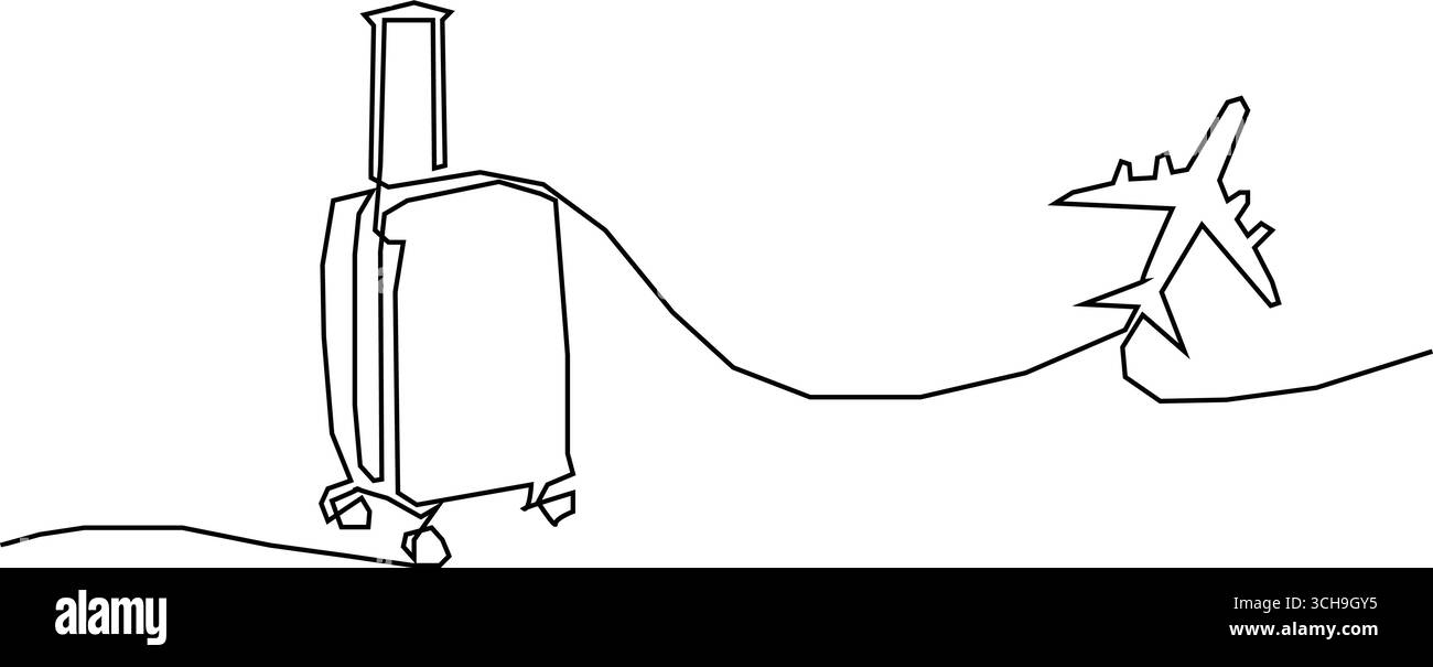Valise avec avion volant vers le haut et coeur dans un style continu d'une ligne. Dessin de voyage sur une ligne du contour du sac à bagages avec roues isolées sur w Illustration de Vecteur Valise avec avion volant vers le haut et coeur dans un style continu d'une ligne. Dessin de voyage sur une ligne du contour du sac à bagages avec roues isolées sur w Illustration de Vecteur