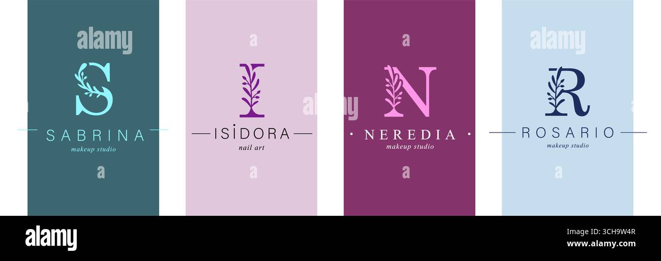 Logo I, S, lettre majuscule N, R. Monogramme de Botanical minimaliste, initiale. Avec des éléments végétaux organiques. Illustration de Vecteur