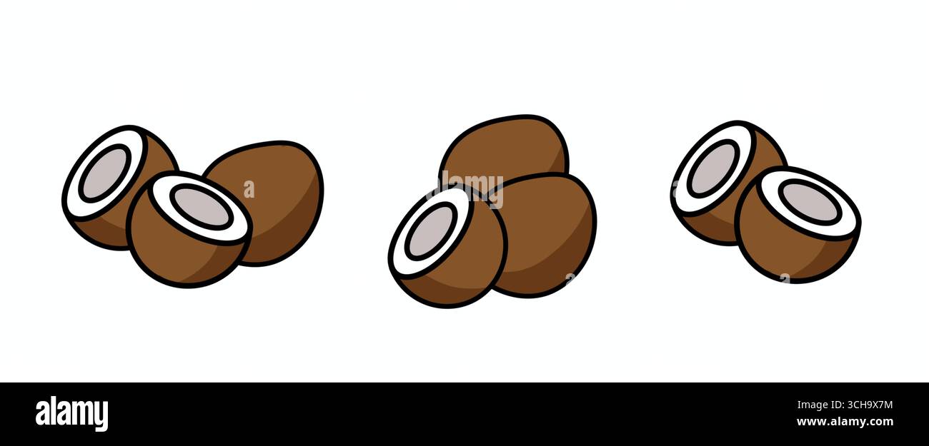 illustration de dessins animés de noix de coco tropicales isolées. Contient des éléments biologiques et frais idéaux pour les thèmes estivaux, les aliments naturels, la nutrition végétalienne et les boissons tropicales. Banque D'Images