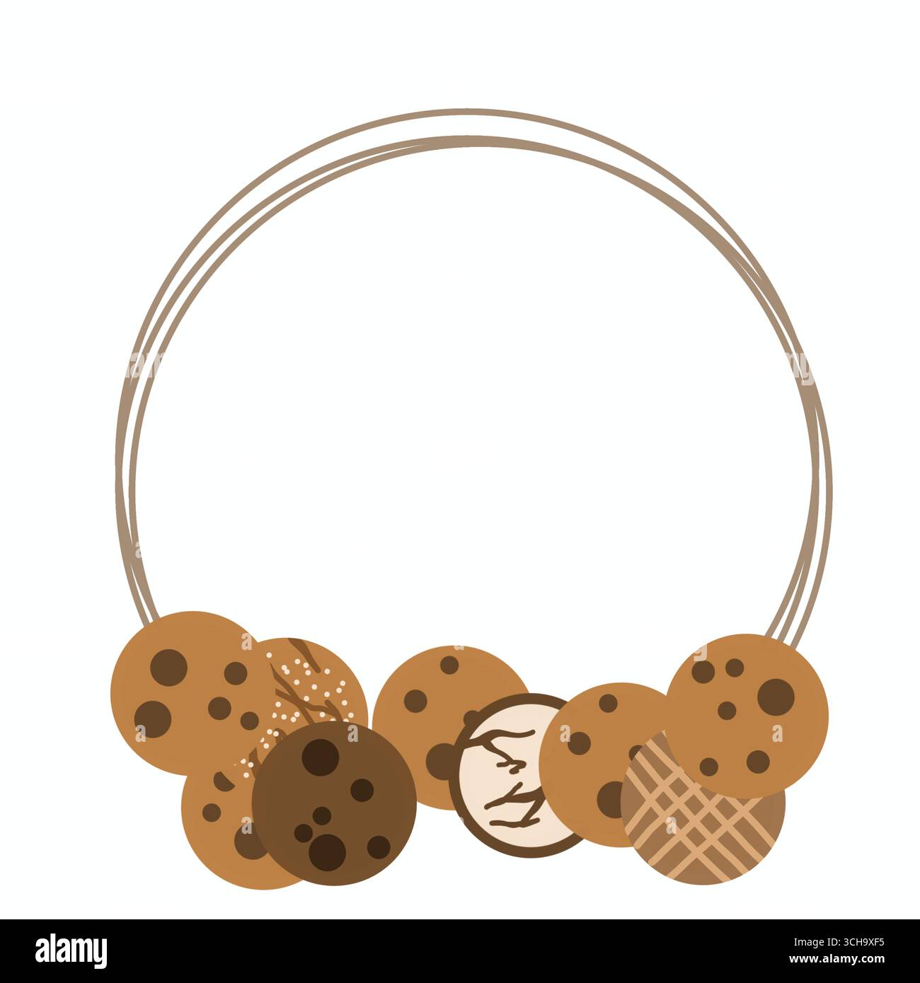 Un joli dessin animé plat illustration de biscuits faits maison, y compris des pépites de chocolat et des biscuits. Motif de cadre de biscuits Banque D'Images