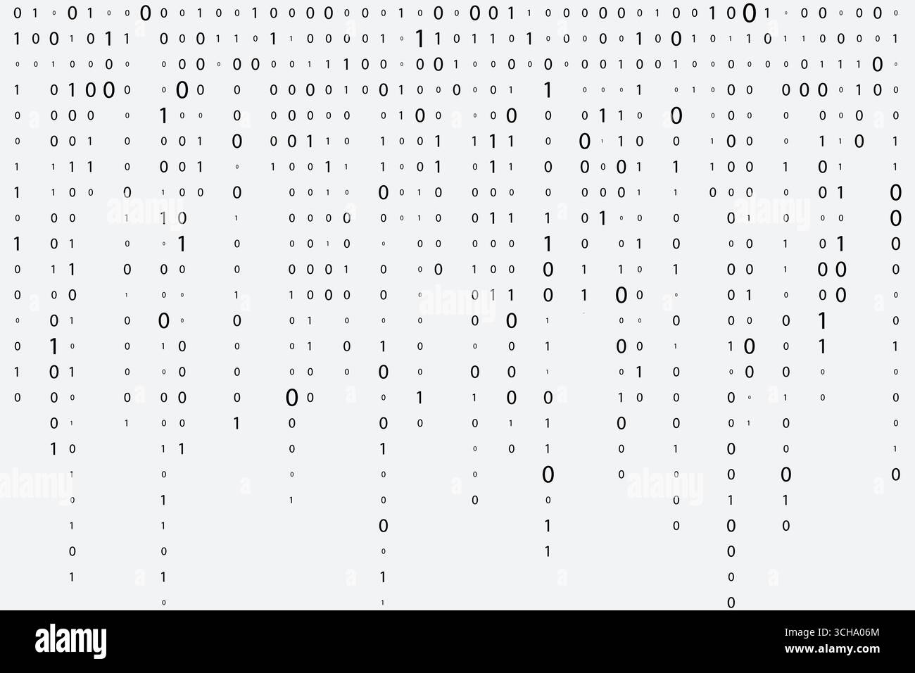 Conception d'un fond d'écran avec des données en streaming et du code binaire numérique, des données binaires numériques noires sur fond blanc Illustration de Vecteur