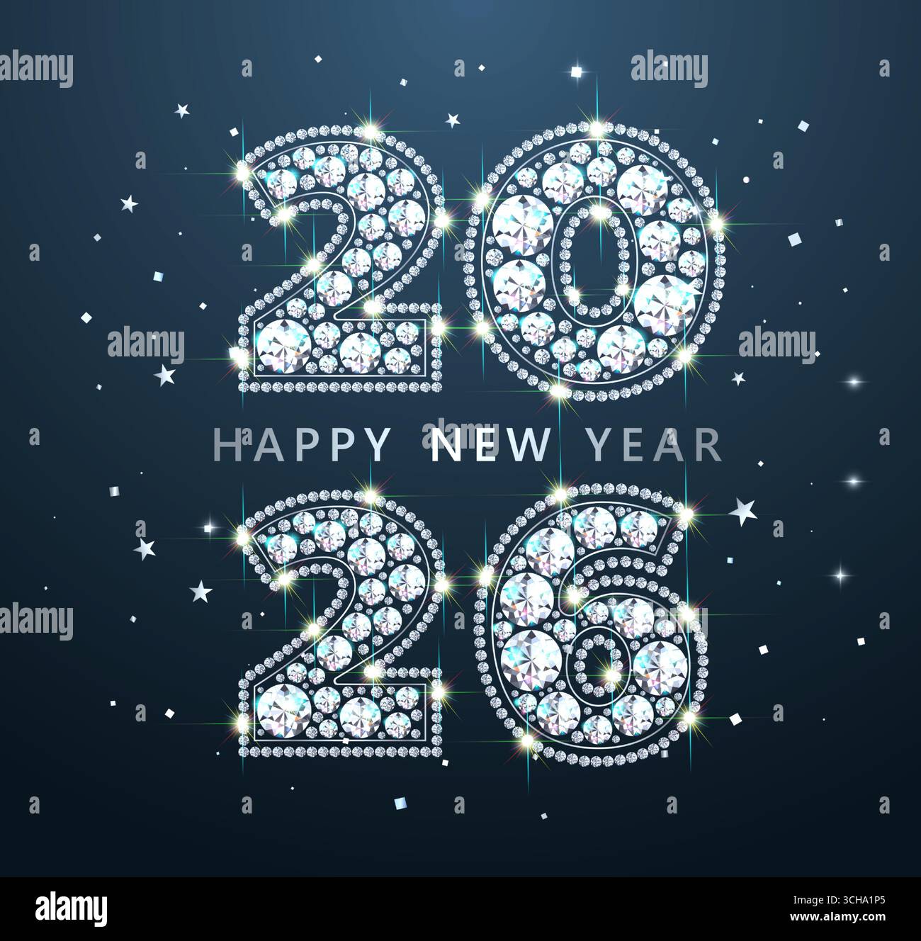 Numéros 2026 nouvel an et Noël. De pierres scintillantes, luxueuses et précieuses - diamants Illustration de Vecteur