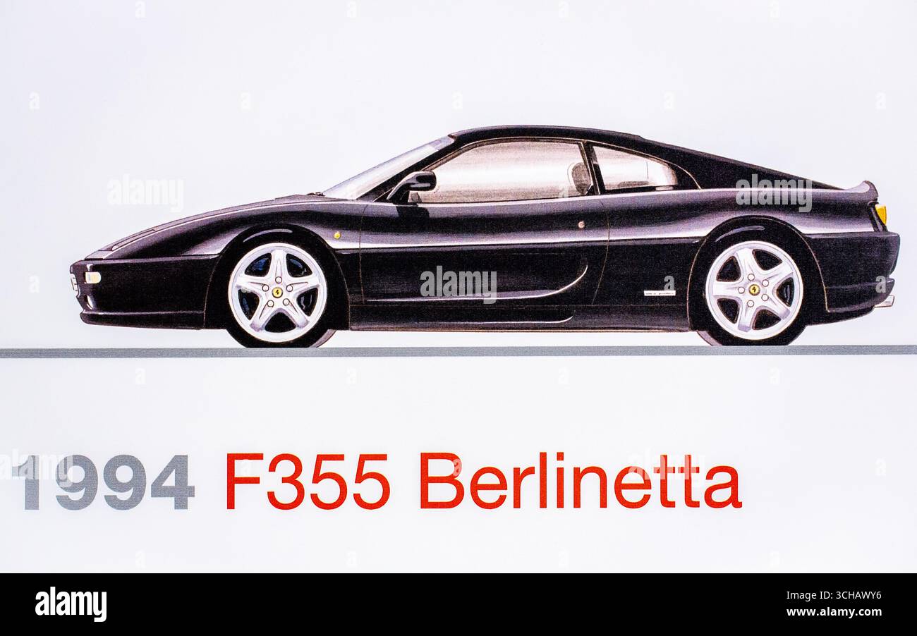 Représentation graphique d'une 1994 Ferrari F355 Berlinetta, Musée Ferrari, Maranello, Italie Banque D'Images