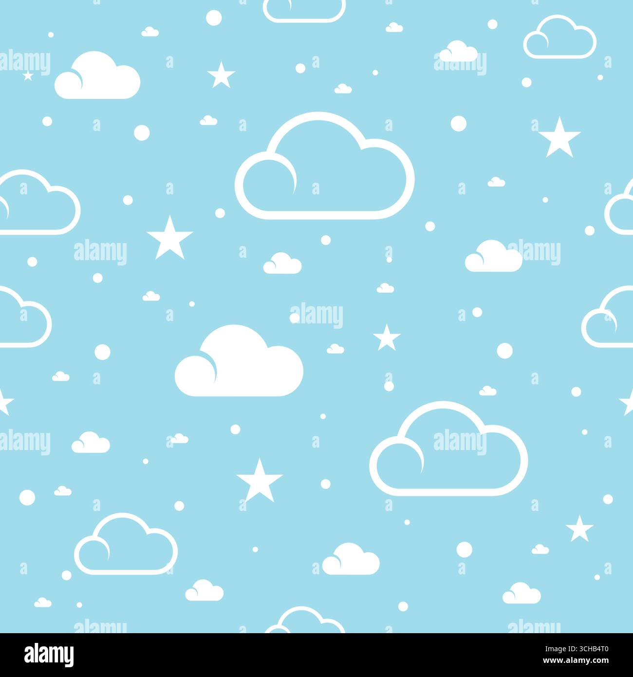 Beaux nuages de motif sans couture et étoile continue sur fond bleu clair Illustration de Vecteur