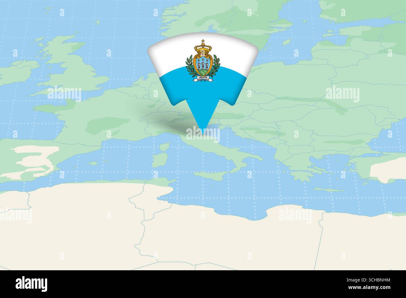 Saint-Marin mis en évidence sur la carte de l'Europe avec l'icône drapeau. Conception vectorielle détaillée. Illustration de Vecteur