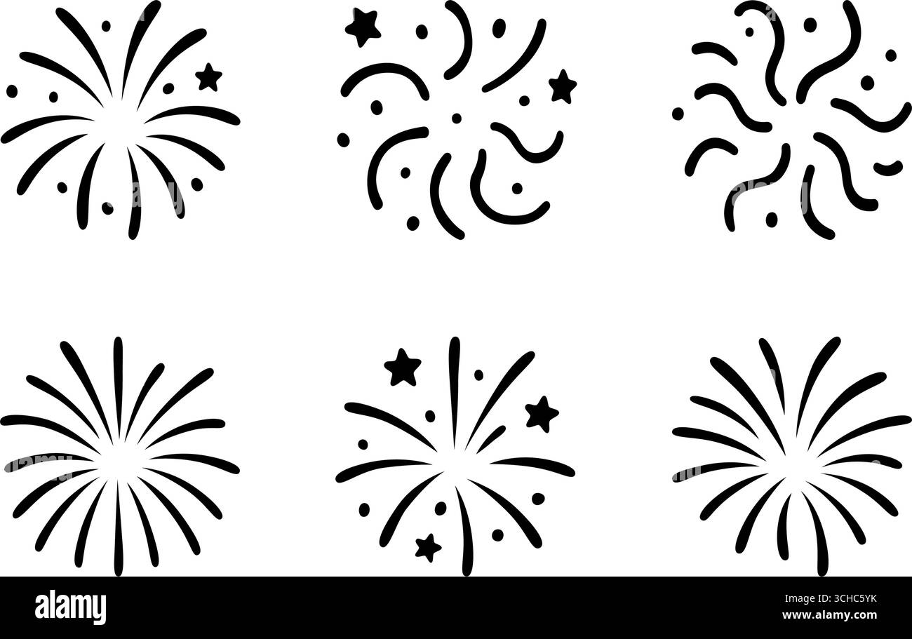 Ensemble de six feux d'artifice et éclats de célébration sur un fond blanc Illustration de Vecteur