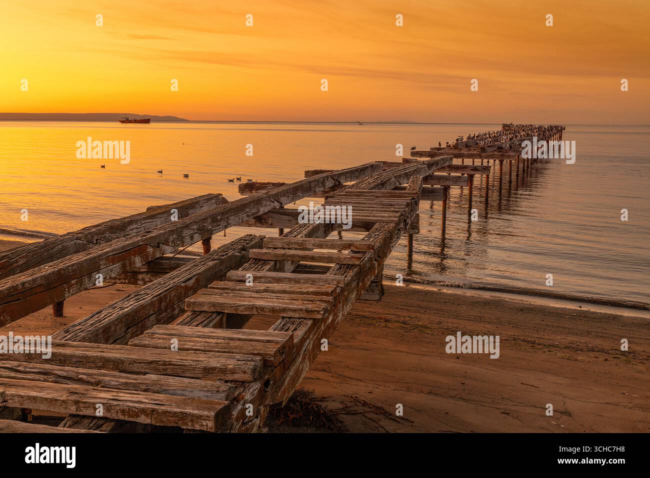 Lever de soleil sur les quais de Punta Arenas, détroit de Magellan, Chili Banque D'Images