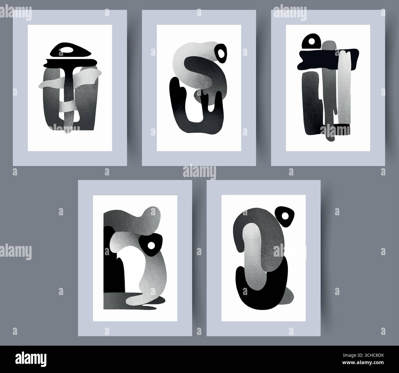 Cette collection présente une série d'art abstrait monochrome qui présente une variété de formes uniques Illustration de Vecteur