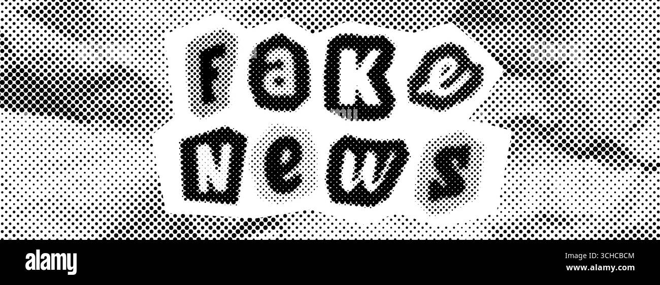 Arrière-plan de fausses nouvelles en demi-teinte. Collage de texte de style comique sur papier froissé. Rétro concept de faux faits, de désinformation, de propagande, de post-vérité, d'idée fausse. Toile de fond de journal vintage. Vecteur Illustration de Vecteur