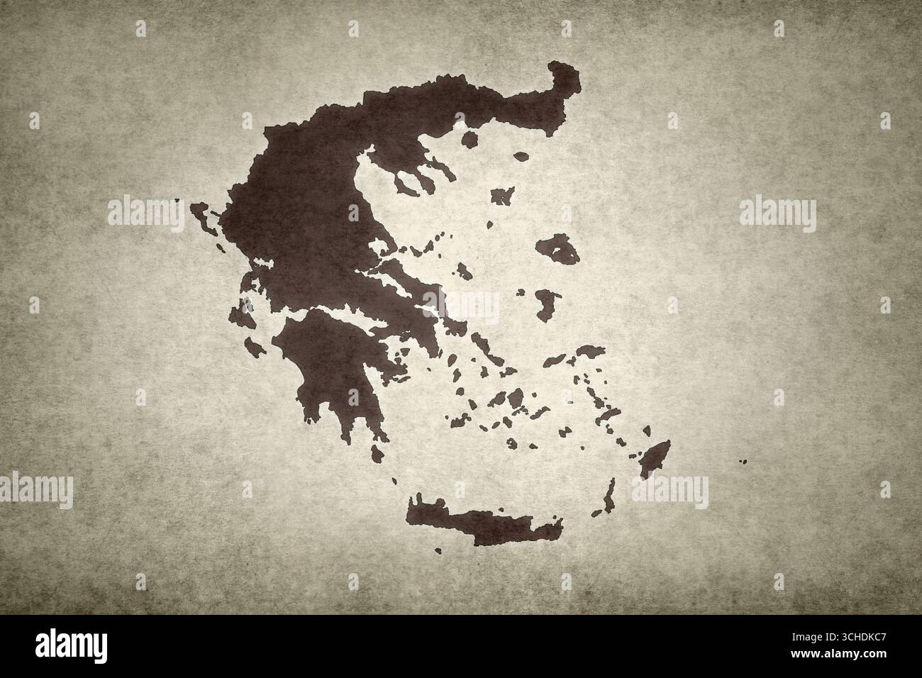 Carte grunge de la Grèce imprimée sur un vieux papier. Banque D'Images