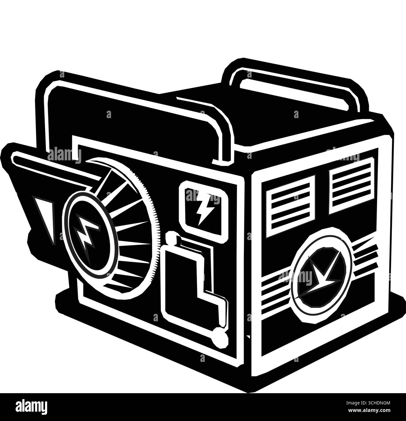 Silhouette minimaliste du générateur industriel portable. Petit générateur pour une utilisation en usine. Illustration de Vecteur