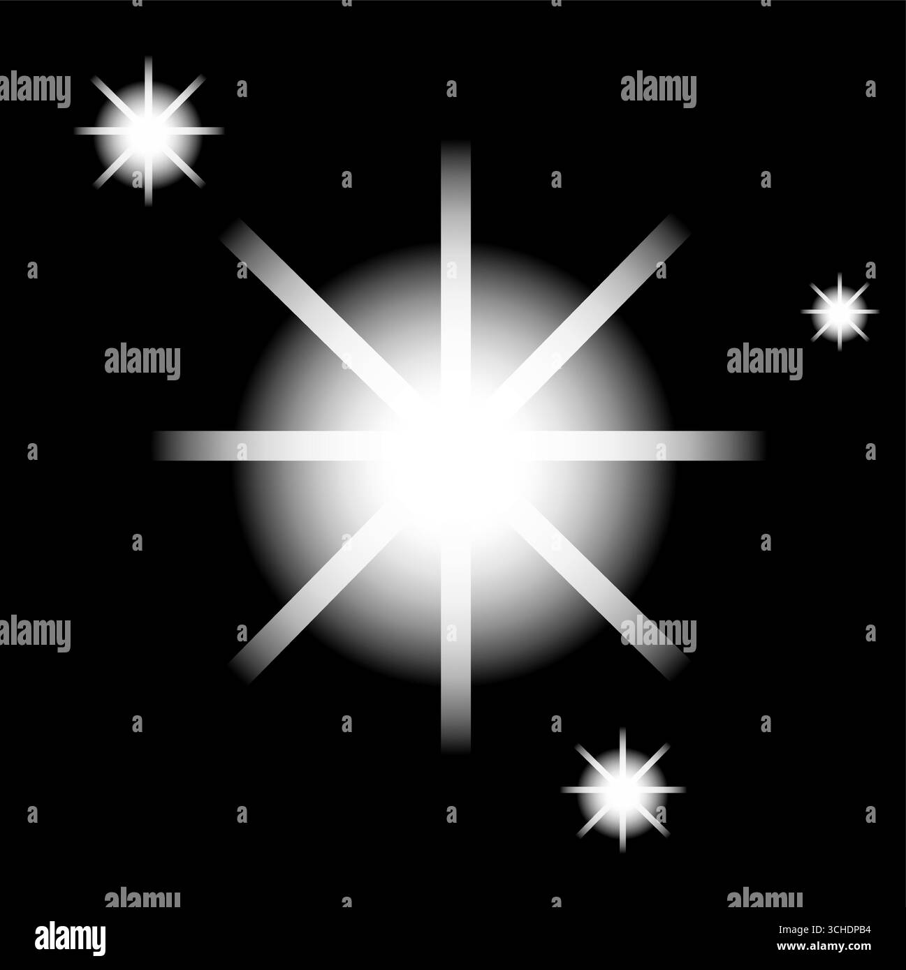 Lumière Glow Star scintillement sur le ciel nocturne ou lumière flash sur fond noir, lumière clignotante Vector flare lentille Illustration de Vecteur