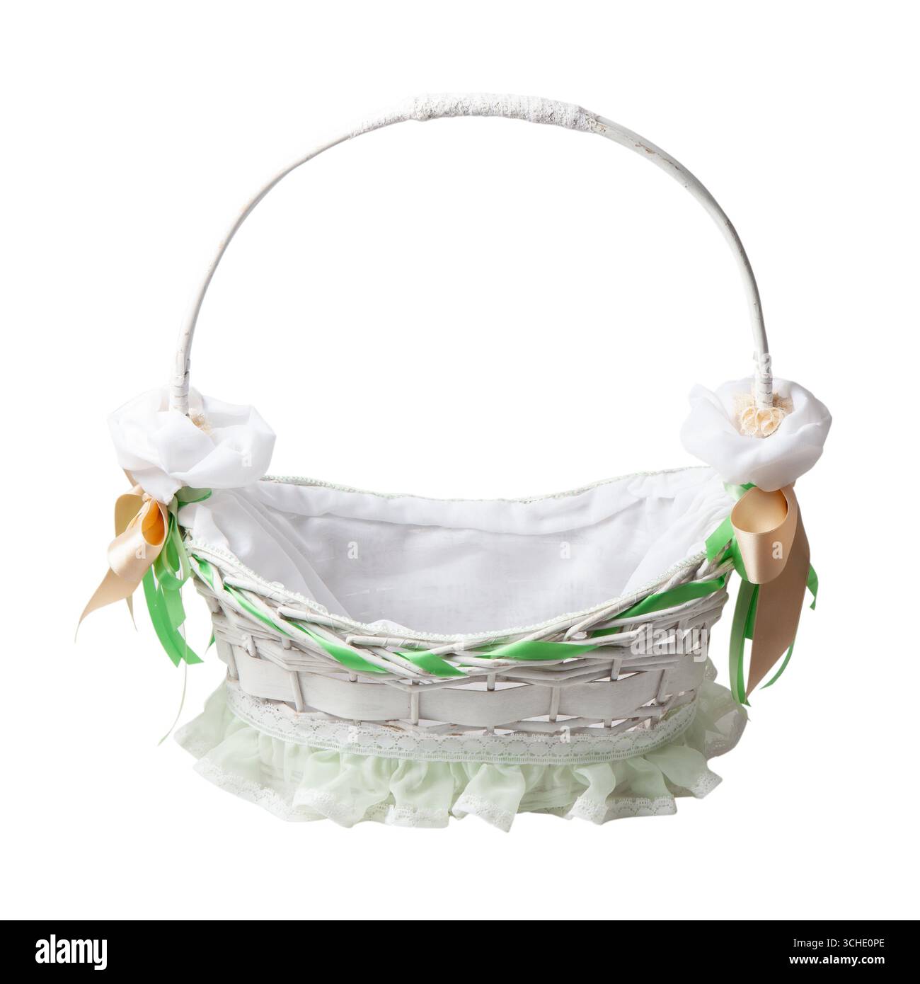 Panier cadeau spécial en osier pour le baptême, mariage, naissance, décoré de rubans Banque D'Images