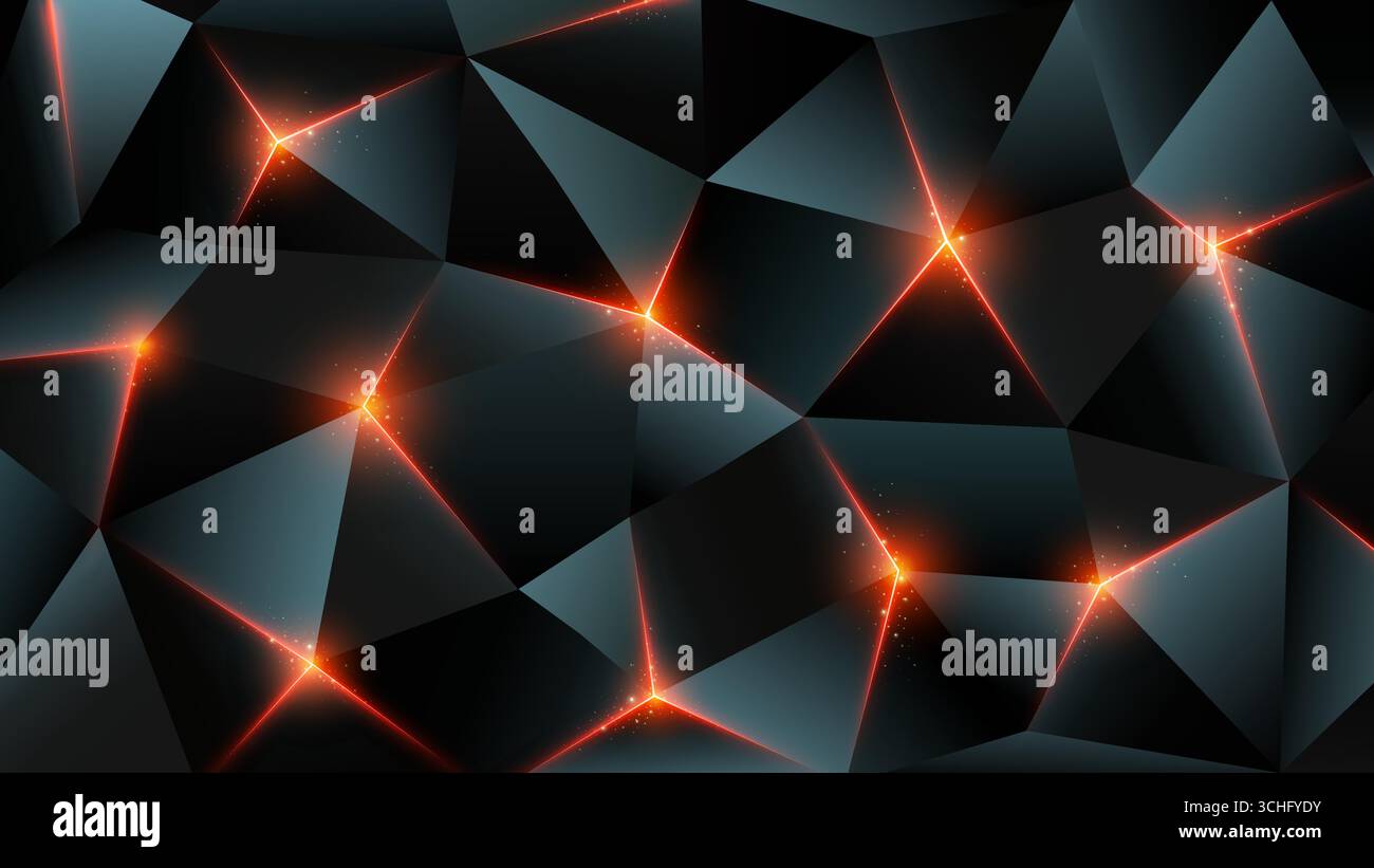 Fond poly foncé bas. Toile de fond abstraite en métal géométrique, triangle. Concept de danger, lave, charbon brûlant. Lumière étincelante, bords brillants. Illustration de Vecteur