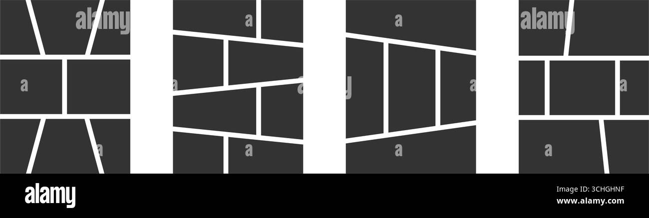 Ensemble de bandes dessinées ou de modèles de roman graphique. Panneaux de cadre pour livres animés. Grilles pour le storyboard de page manga. Mises en page pour collage photo, magazine, poster ou moodboard. Illustration vectorielle. Illustration de Vecteur