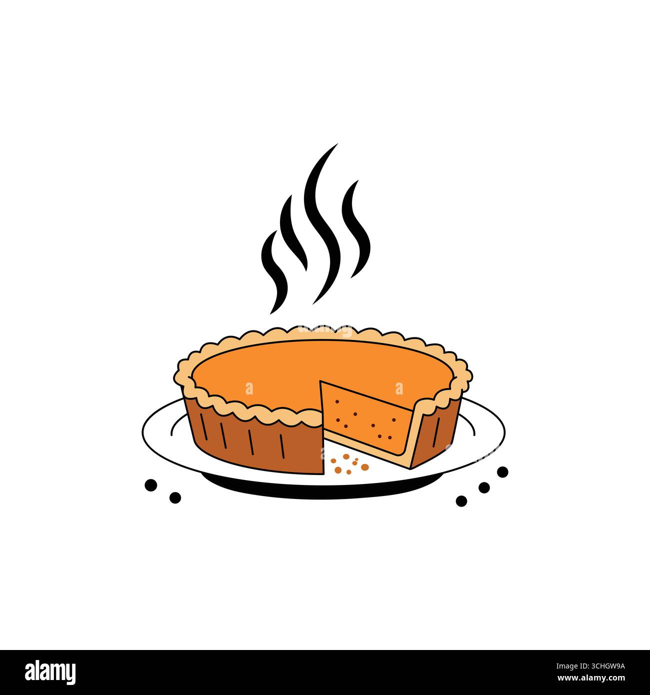 Tranche de tarte à la citrouille chaude avec de la vapeur et des miettes sur une assiette un dessert sucré Illustration de Vecteur