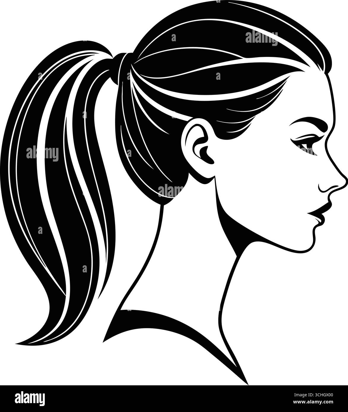 Silhouette élégante d'une femme avec une coiffure basse queue de cheval Illustration de Vecteur Silhouette élégante d'une femme avec une coiffure basse queue de cheval Illustration de Vecteur