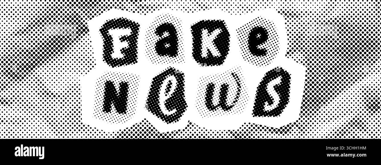 Arrière-plan de fausses nouvelles en demi-teinte. Collage de texte de style comique sur papier froissé. Rétro pixel concept de faux faits, désinformation, propagande, post vérité, fausse idée. Toile de fond de journal vintage. Vecteur Illustration de Vecteur