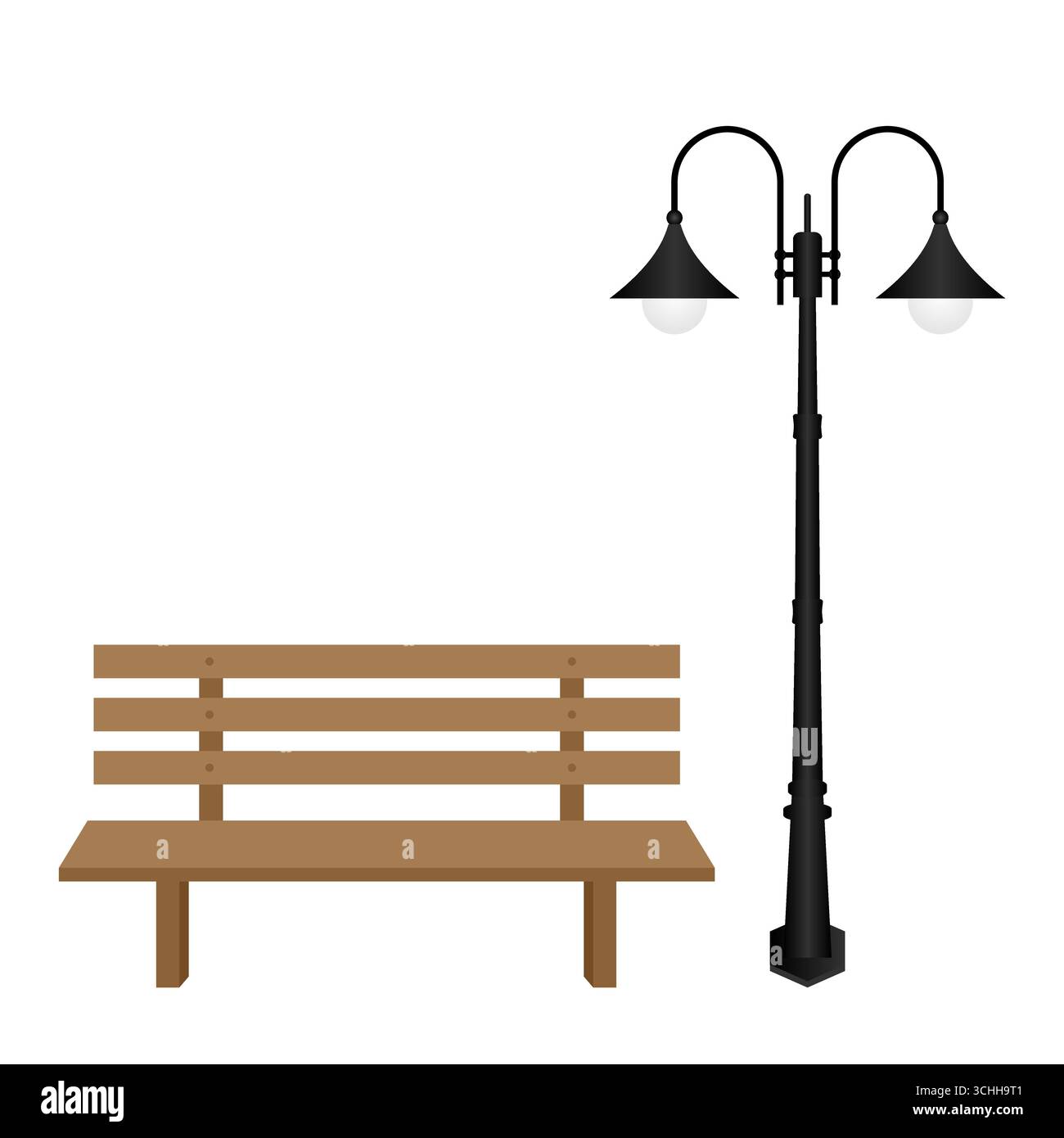 Banc en bois et lampadaire dans le parc. Illustration vectorielle isolée sur fond blanc. Illustration de Vecteur Banc en bois et lampadaire dans le parc. Illustration vectorielle isolée sur fond blanc. Illustration de Vecteur