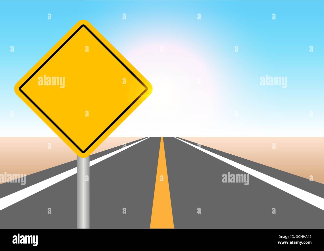 Route asphaltée avec panneau de signalisation. Illustration vectorielle. Illustration de Vecteur